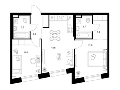 2-ком, 58.10 кв.м., 20/22эт.