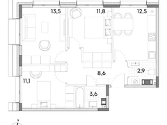 2-ком, 50.9 кв.м., 3/7эт.