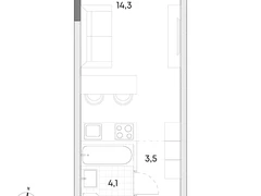 Студия, 21.9 кв.м., 2/7эт.