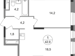 1-ком, 42,9 кв.м., 14/19эт.