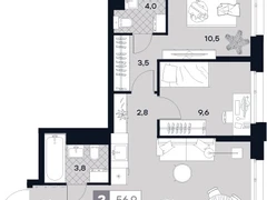 2-ком, 56.9 кв.м., 10/21эт.