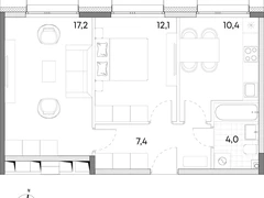 2-ком, 51.1 кв.м., 2/7эт.