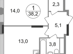 1-ком, 38,2 кв.м., 14/17эт.