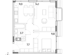 2-ком, 44.3 кв.м., 7/7эт.