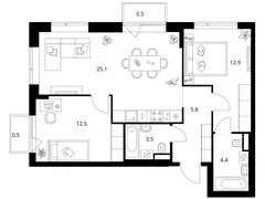 2-ком, 65.20 кв.м., 5/16эт.